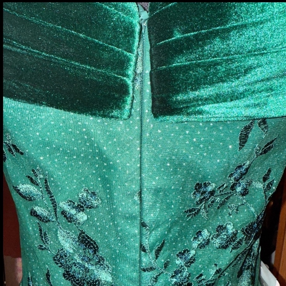 JJ’s House Dark Green Off Shoulder 8 Dress  Velvet Bodice Embroidered Euro Glam - Picture 10 of 10